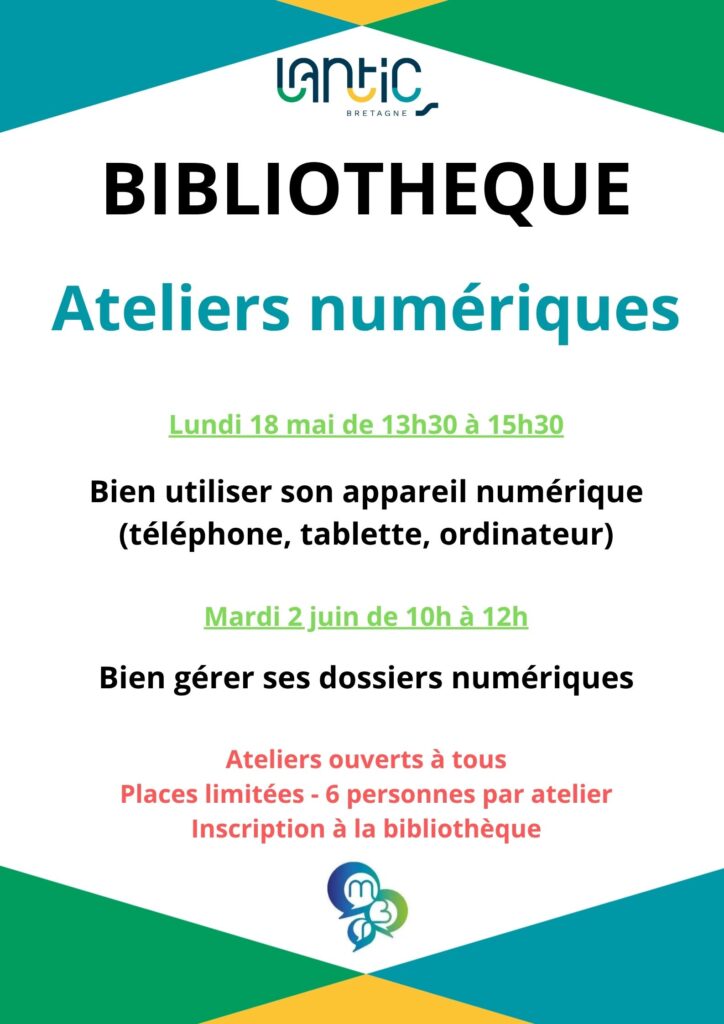 Ateliers numérique - Bibliothèque - le 18/05 et le 02/06