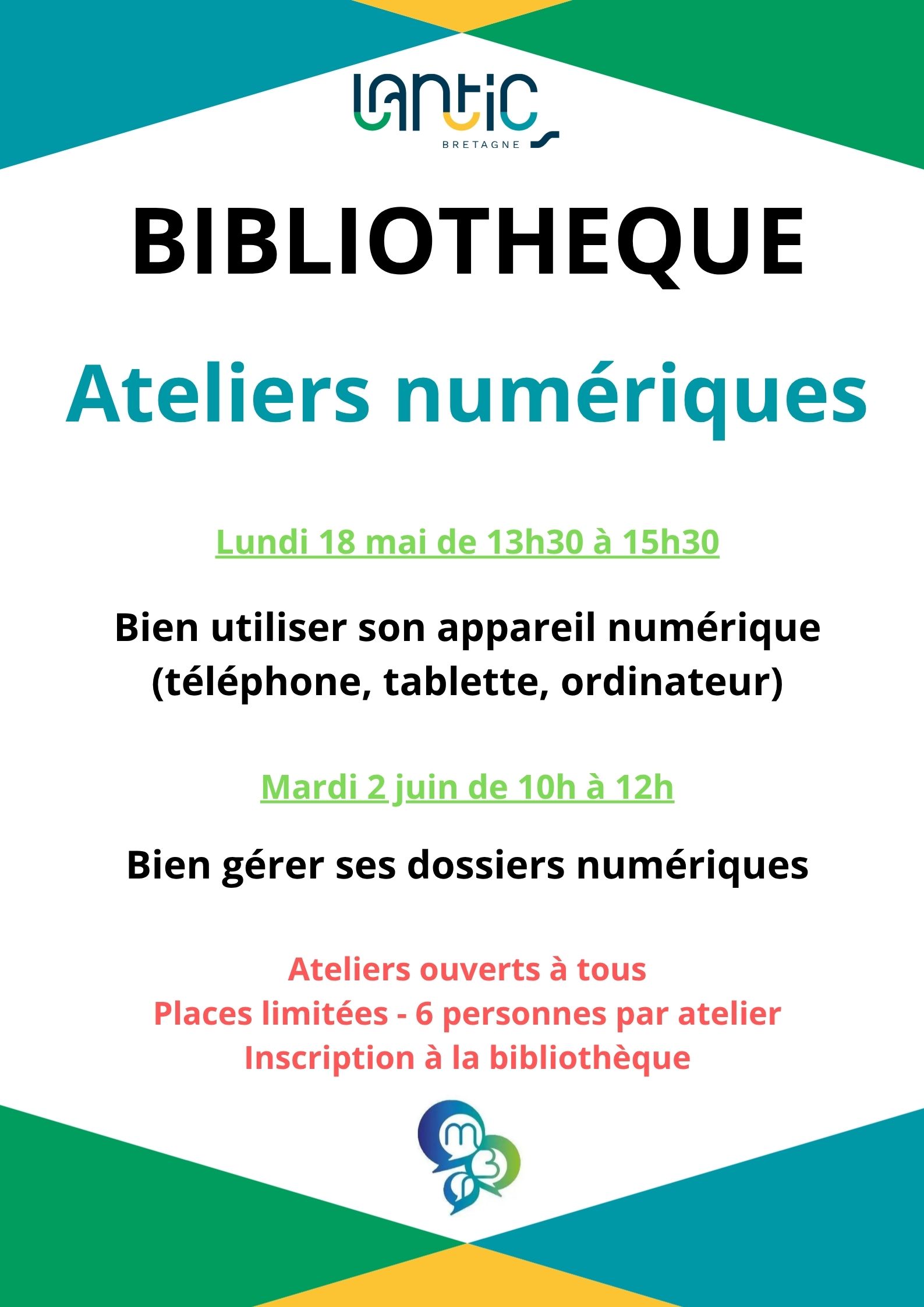 Ateliers numérique – Bibliothèque – le 18/05 et le 02/06
